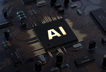 Bitcoin on motherboard, AI, Artificial Intelligence,3d rendering