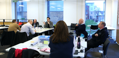 Group of 5 Delegates from The Made Smarter Leadership Programme During A Workshop At Lancaster University